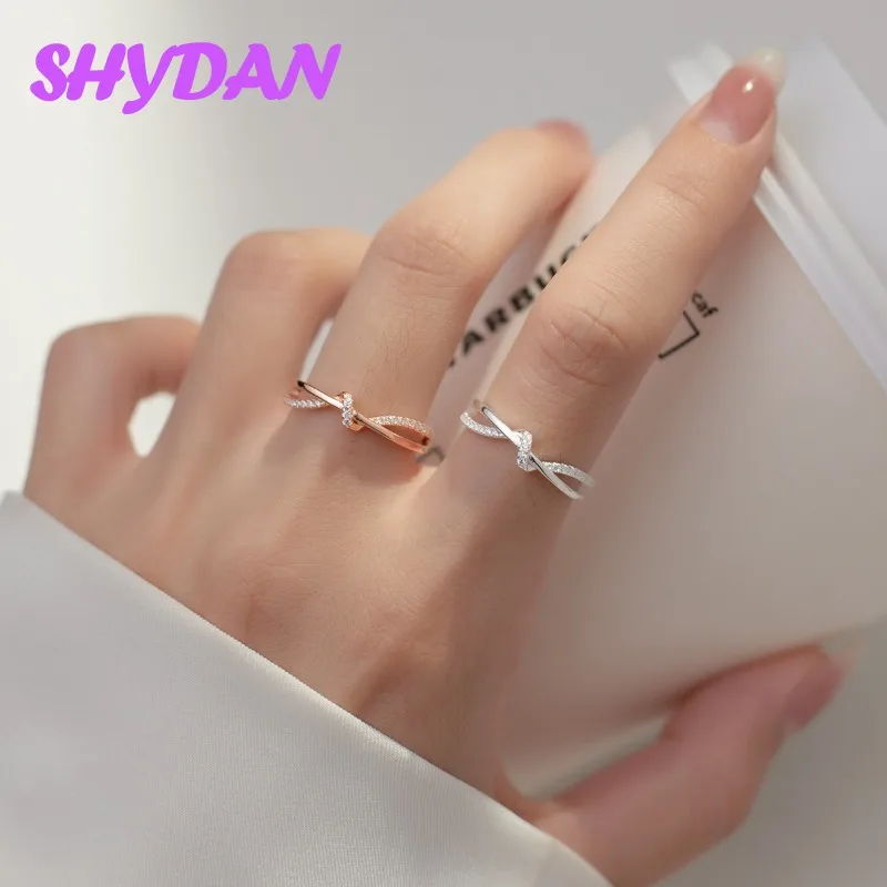 SHYDAN 925 Sterling Silver 4MM Rose Gold Open Ring For Women Girls Wedding Jewelry