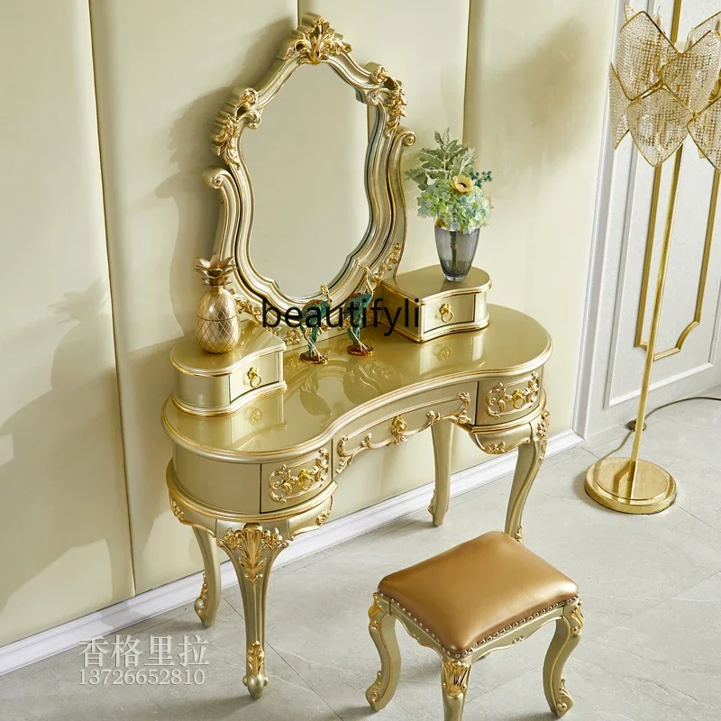 

A26 American villa luxury bedroom storage cabinet retro gold and silver makeup table small makeup table