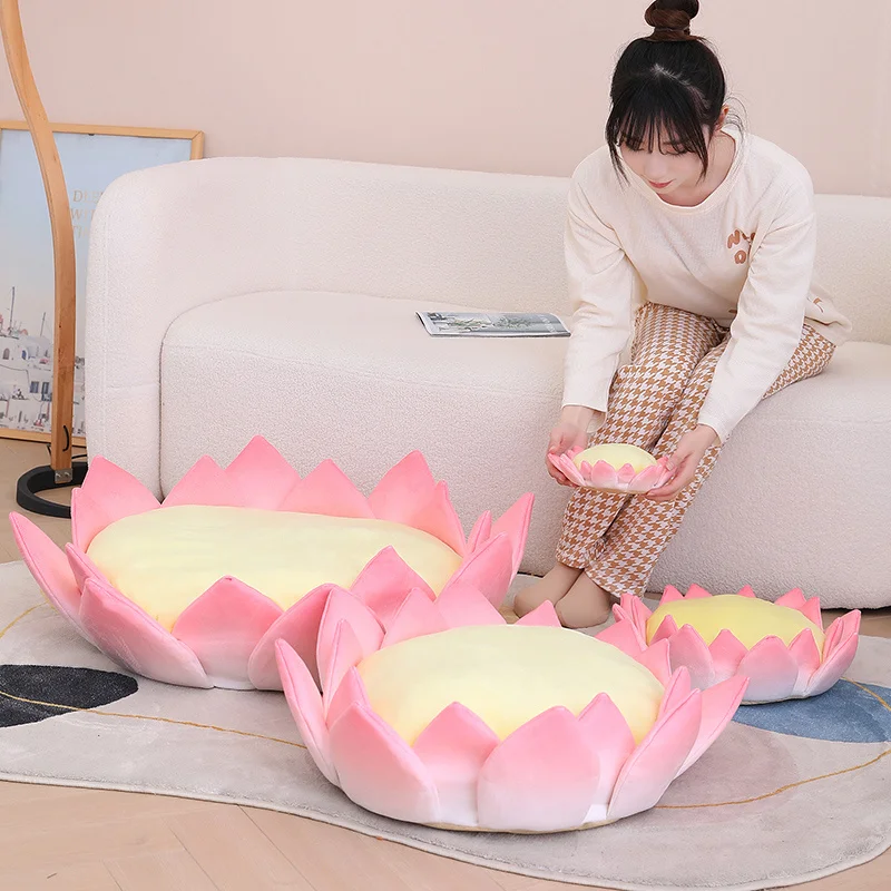 20-80cm Kawaii Pink Lotus Flower Plush Travesseiro Almofada Soft Lotus Plant Mat Recheado Sofá-cama Dormir Voltar Almofada Decoração Presentes