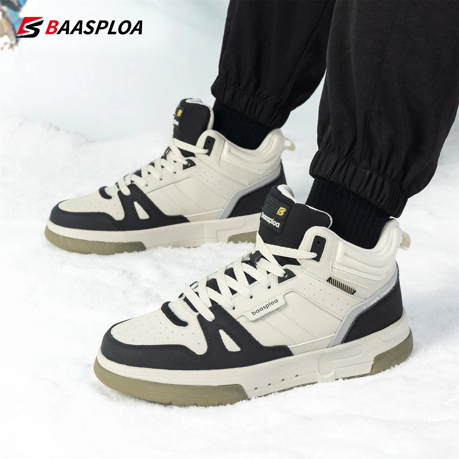 Baasploa Men Winter Sneakers New Fashion Waterproof Plush Warm Skateboard Shoes Male Outdoor Casual Non-Slip Cotton Shoes
