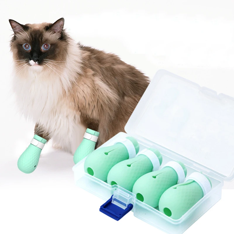 Adjustable Silicone Cat Claw Protector Bath Anti-Scratch Cat Shoes For Cat Pet Bath Wash Boots Cat Paw Nail Cover Pet Grooming S view 2