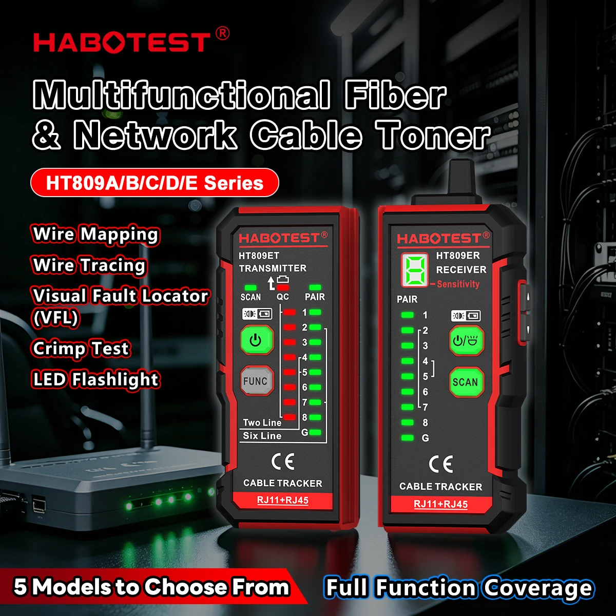 HABOTEST Kabeltester HT809A RJ45 RJ11 Ethernet-Leitungsfinder CAT5 VFL Glasfaser-Fehlerdetektor mit Geräuschunterdrückung – Detail 3