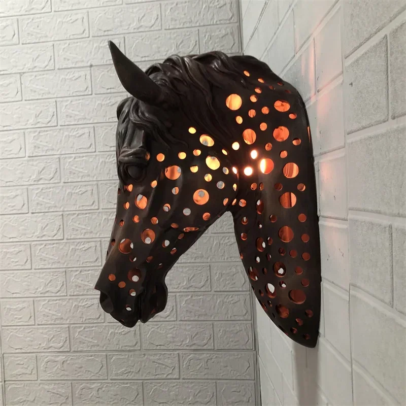 

Background wall decoration elephant rhinoceros horse deer head wall hanging entrance ambient wall lamp