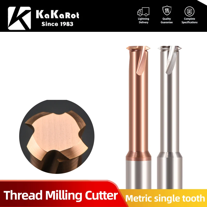 KaKarot 60 Degree 1 Tooth Carbide Thread Milling Cutter M1.2 M1.6 M2 M2.5 M3 M4 M5 M6 M8 CNC Machining Aluminum Steel Threading