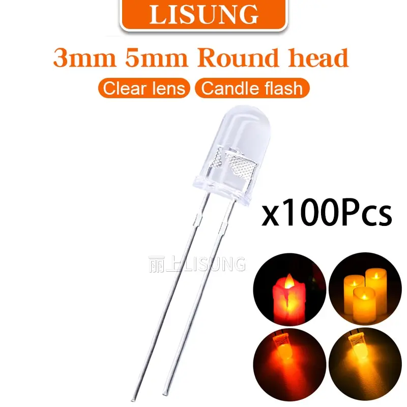 3mm 5mm Candle Led Flicker Red Yellow Light Flickering Leds Flash Blink Dip Led Flame Diode Intermitente Light Lamp Flicker LED