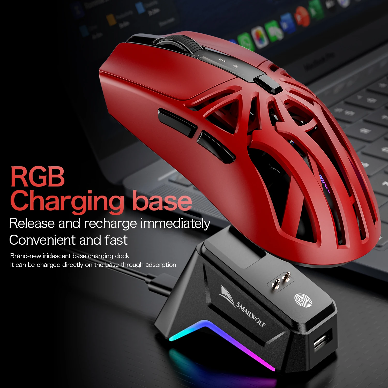 SMAILWOLF M8 Mouse Nirkabel Bluetooth Tri-Mode Ringan PAW3311 Gaming RGB Pengisian Daya Magnetik 12000dpi Mouse Gaming