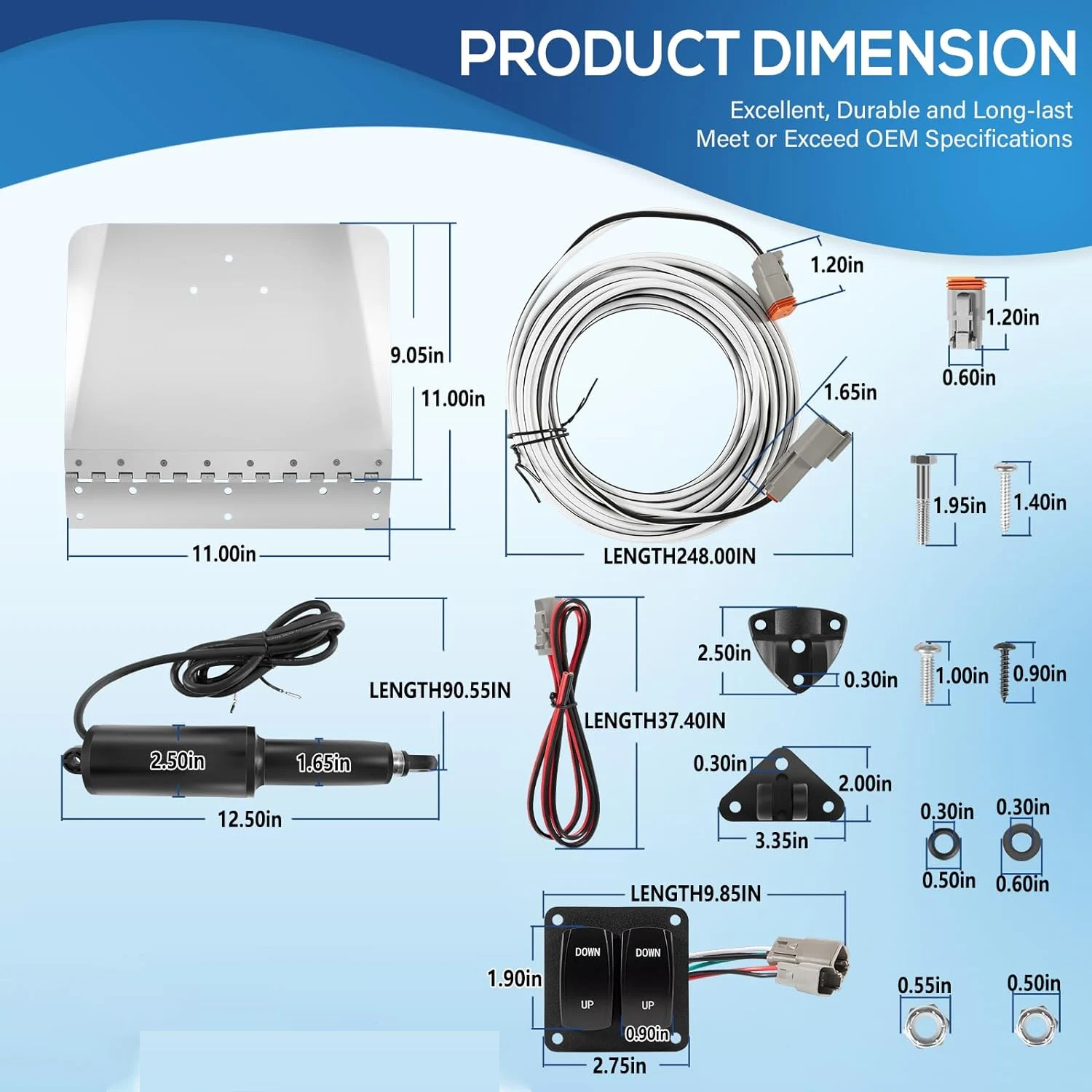 15101-104 9' X 12' Standard Trim Tab Kit 12V with Double Rocker Switch for Boat Size 16ft to 25ft with a Compact Size That