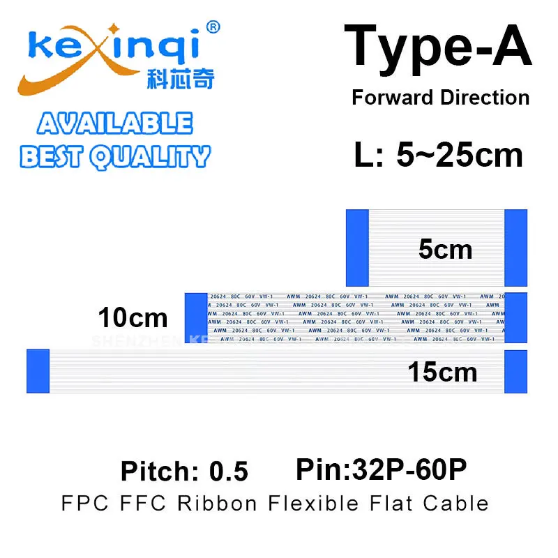 (10pcs)0.5mm Type-A FFC/FPC Flexible Flat Cable 5/10/15/20/25/30cm Length 32P 34P 36P 40P 45P 50P 54P 60P Pin Wire