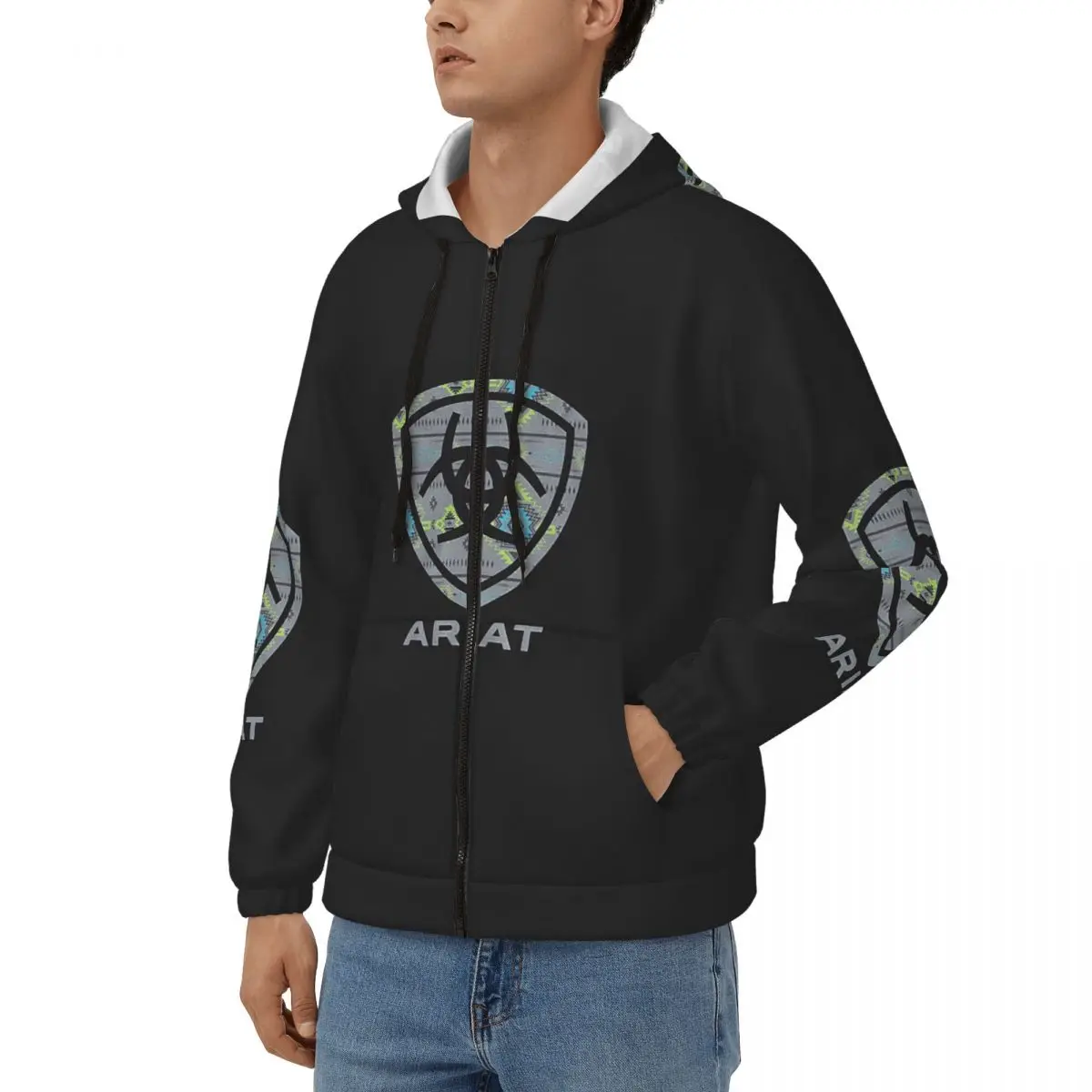 Ariat Distressed American Flag Print Zipper Hoodies Hip Hop Pullover Autumn Winter Men Women Sweatshirt Long Sleeve Tops