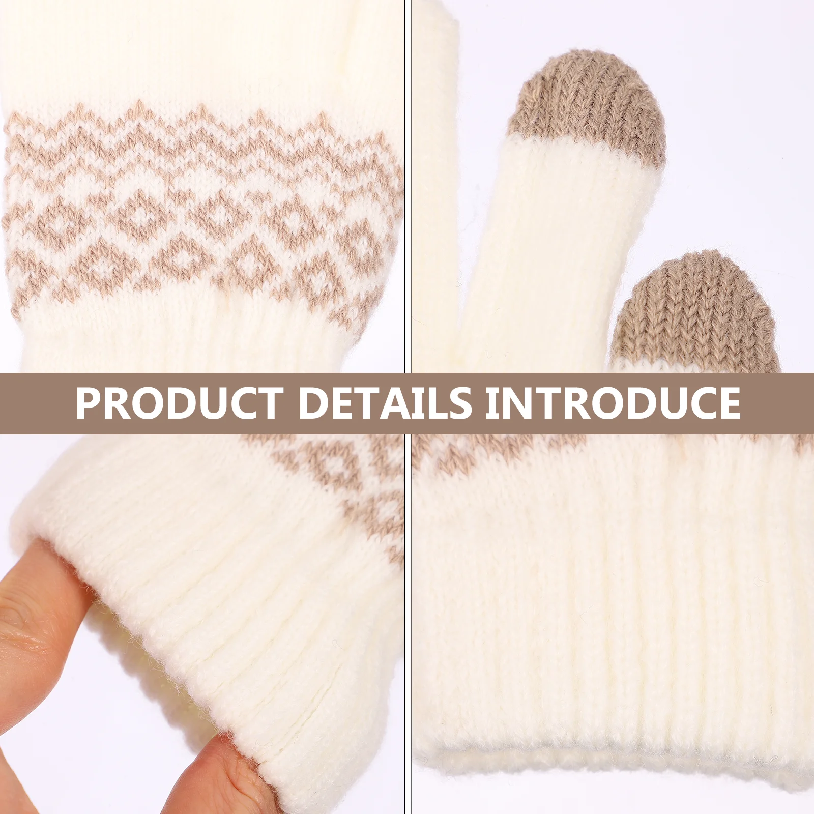 

1 Pair Touchscreen Gloves Winter Thickened Warm Unisex Knitted Full Finger Windproof Cold Weather Cycling Gloves