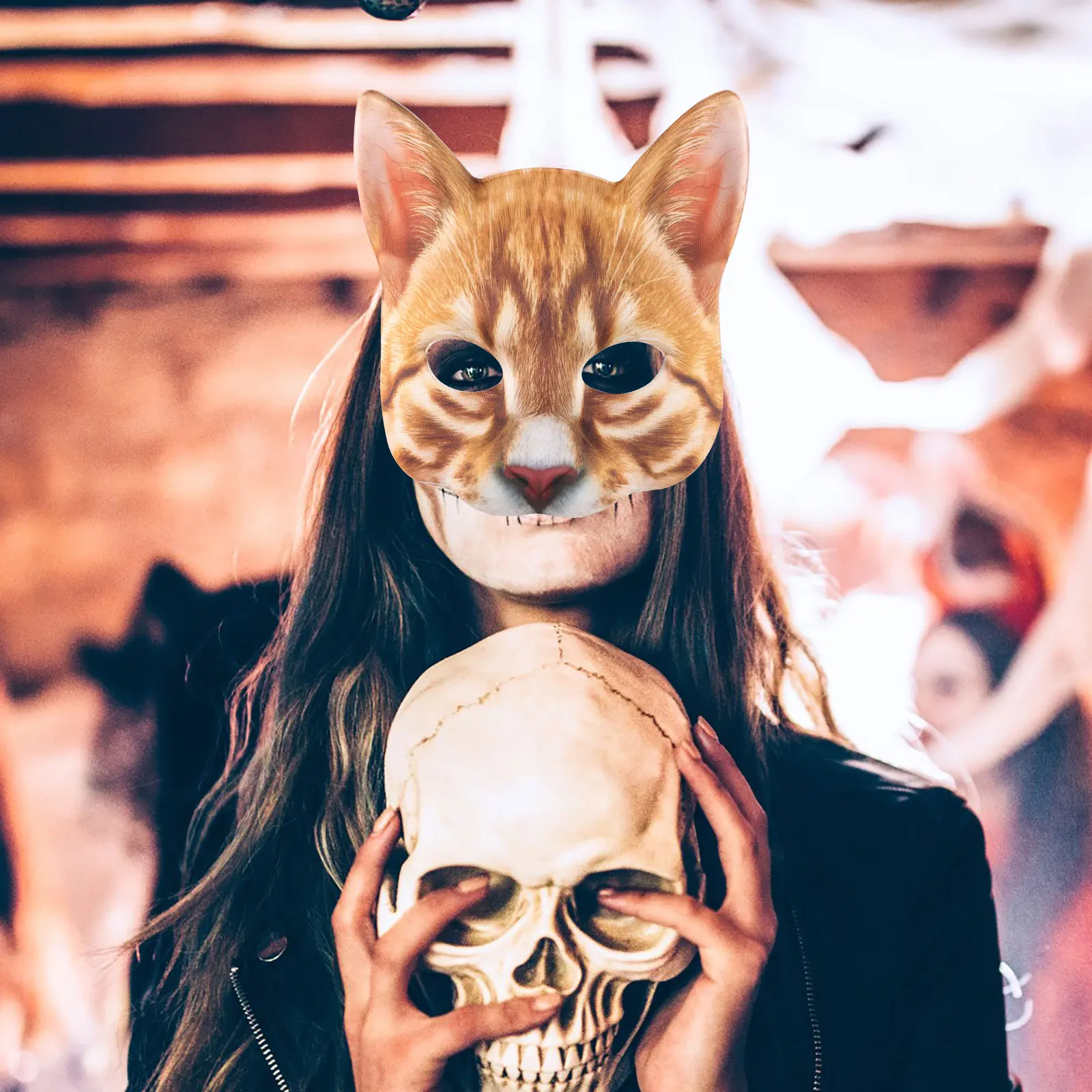 

Cat Mask EVA Fabric Material Half Eyes Design Costume Masquerade Halloween Banquet Fun Cat Face Masks Unisex Adult Size