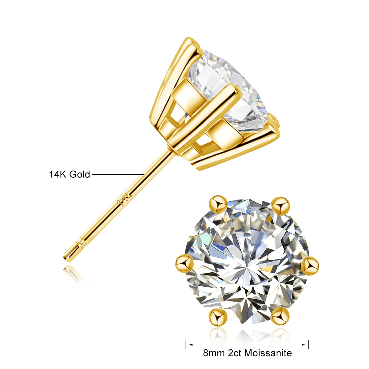 Recommend Classic Six Claw Real 14k Gold Stud Earrings for Women Unisex AU585 Original Certificate Fine Jewelry Anniversary image 3