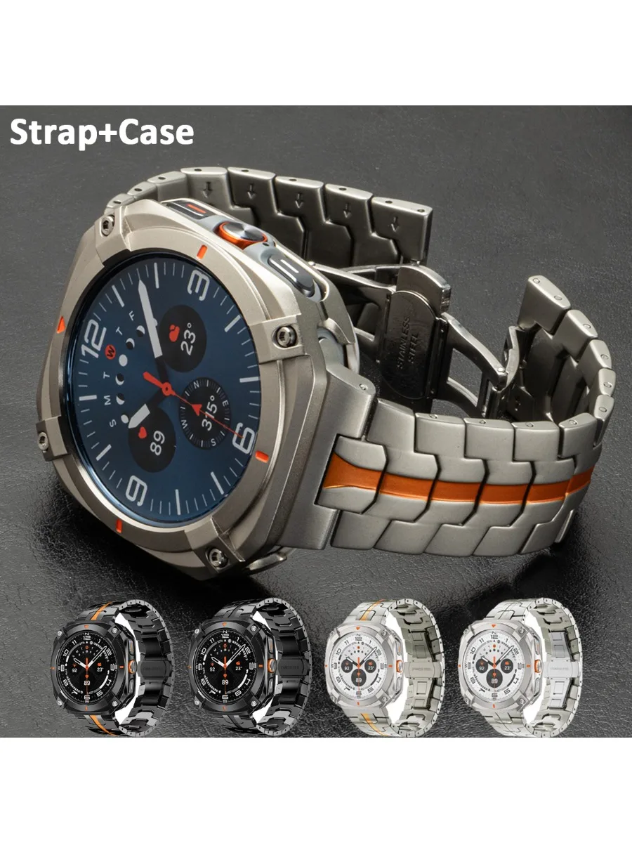 Stalowa opaska + etui do Samsung Galaxy Watch Ultra 2025 47mm, aluminiowa osłona ochronna do GALAXY Watch7 Ultra 47mm, luksusowy męski pasek correa — 2