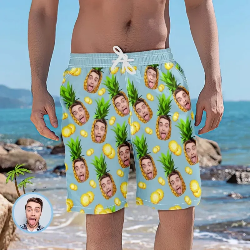 Funny Diy Face Custom Men Shorts Pineapple Fruit Beach Shorts 3D Printed Unisex Sport Board Gym Ice Short Pants Swim Trunks