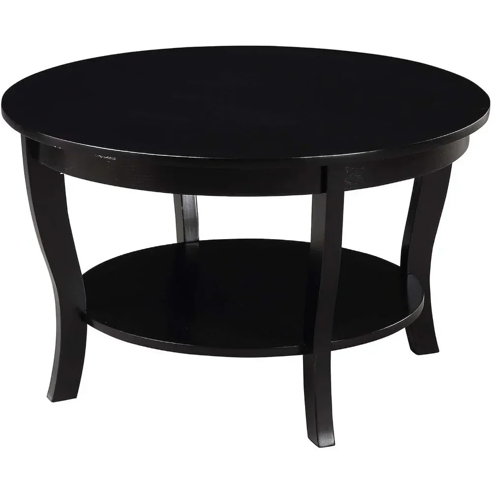 Convenience Concepts American Heritage Round Coffee Table with Shelf, Black, 30 in x 30 in x 18 in