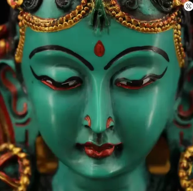 Tibetan Green Tara Buddha Head Mask Statue Resin Buddhist Goddess Figurine Wall Hanging Ornament Feng Shui Religious Home Decor