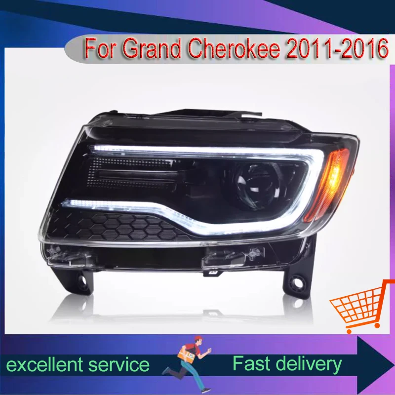 Car Lights For Jeep Grand Cherokee 2011-2016 Compass Full LED Projector Lens Auto Headlight Animation Front Lamp DRL Accessory