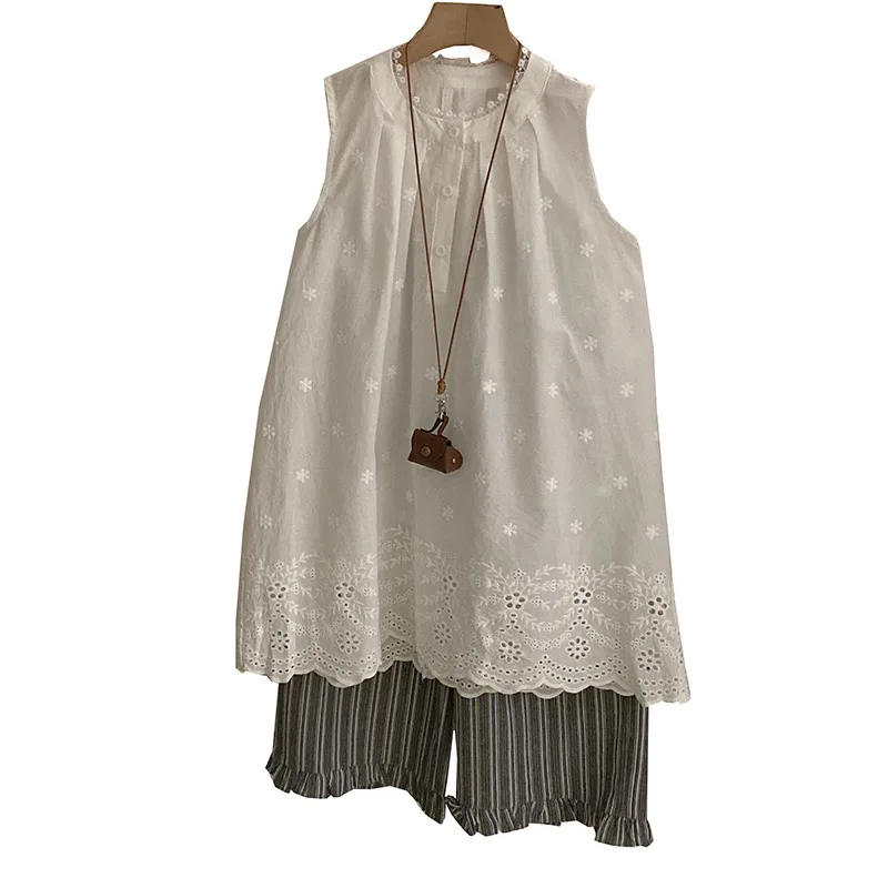 

Girls Summer Sleeveless Lace Dress 2026 Versatile Foreign Style Striped Loose Wide Leg Pants Two-piece Tide