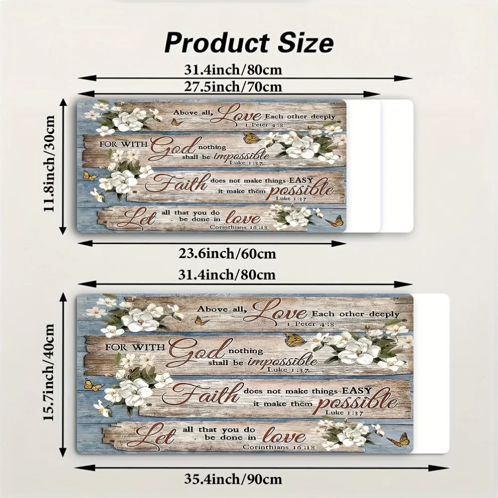 Inspirational Bible Verse Faith Love Mouse Pad Rustic Wood Floral Gaming Keyboard Mat Non Slip Rubber Base