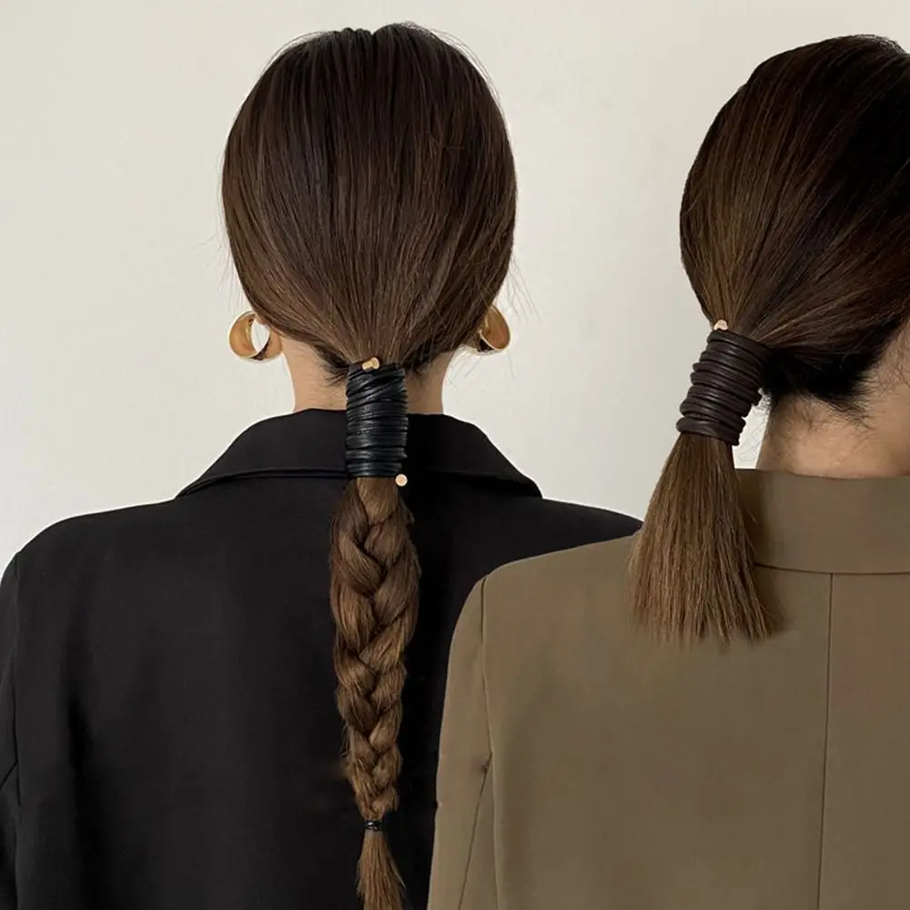 

Резинка для волос в корейском стиле из искусственной кожи, однотонная, гибкая, модный дизайн, аксессуар для волос