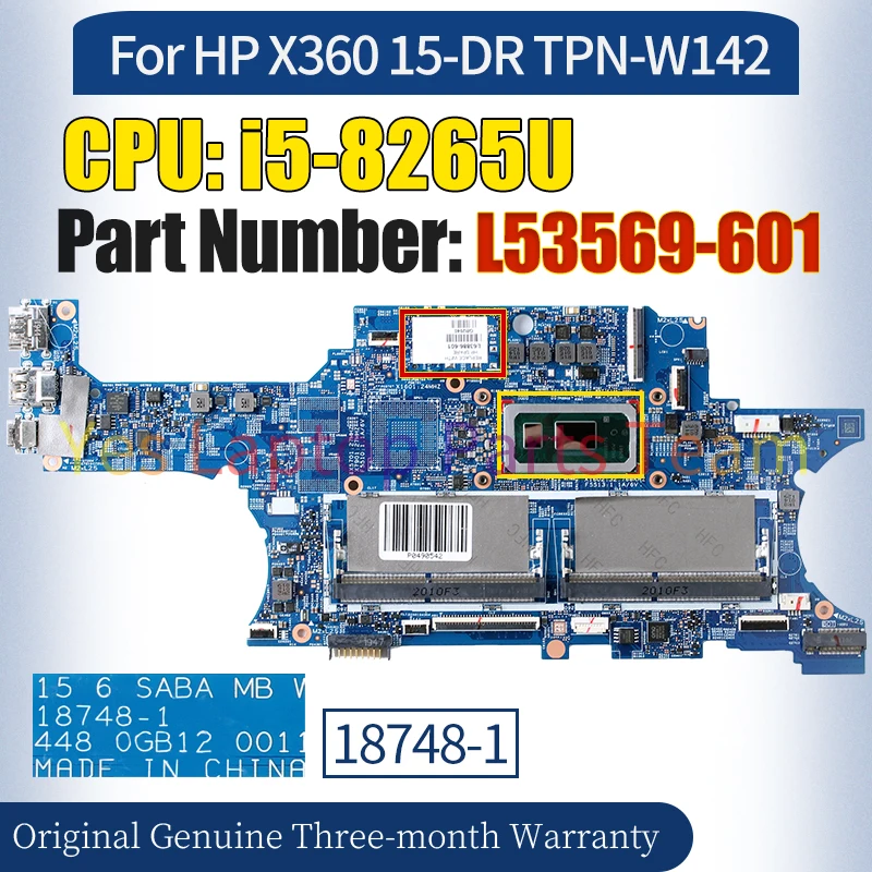 Laptop Mainboard para Notebook HP, 18748-1, 100% testado, X360, 15-DR, TPN-W142, L53569-601, SREJQ, i5-8265U