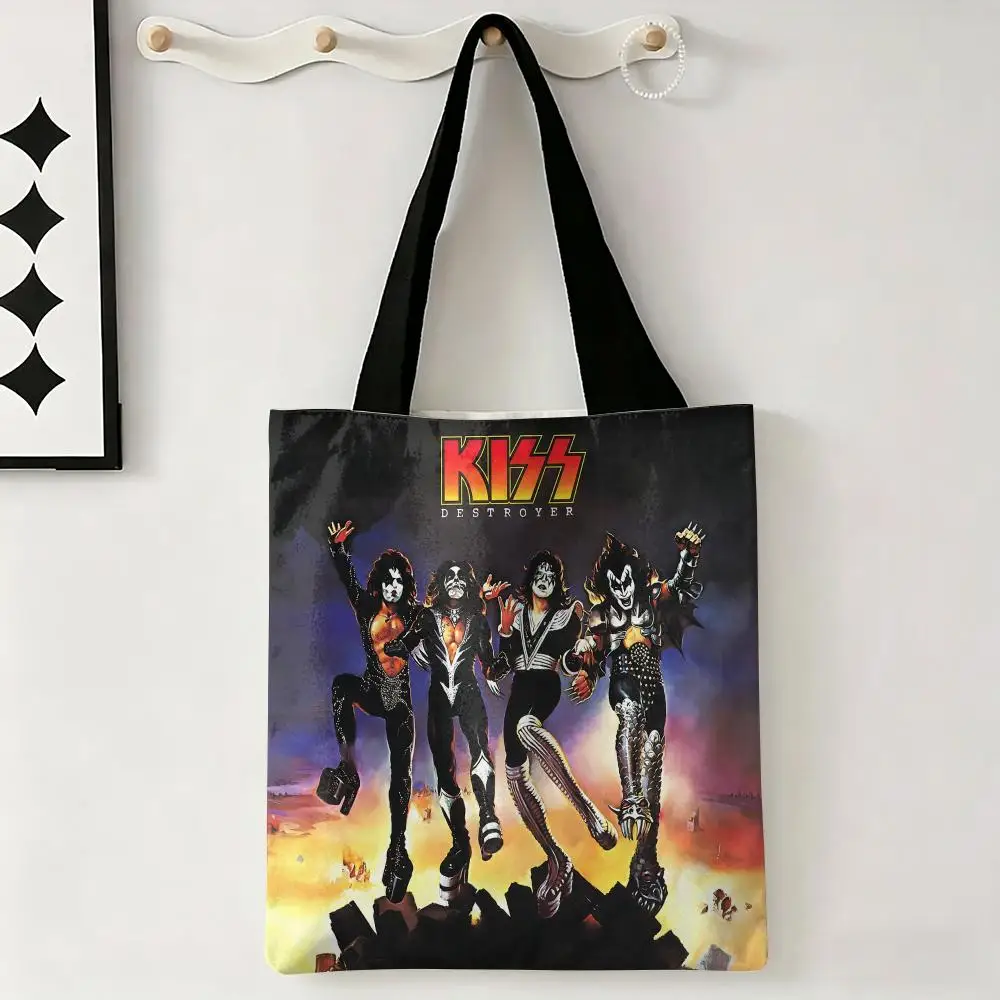 Band K-Kiss Storage Bags Canvas Double-Sided Print Tote Bag Large Capacity Shoulder Fashion Shopping Handbag