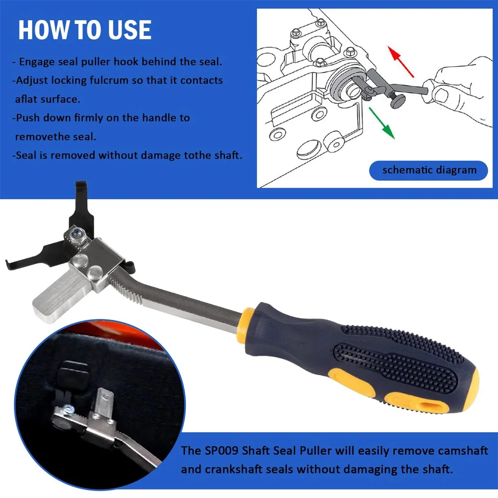 

SP009 Cam and Crank Shaft Seal Puller, Shaft Type Seal Puller, Shaft Seal Removal Tool with Adjustable Fulcrum