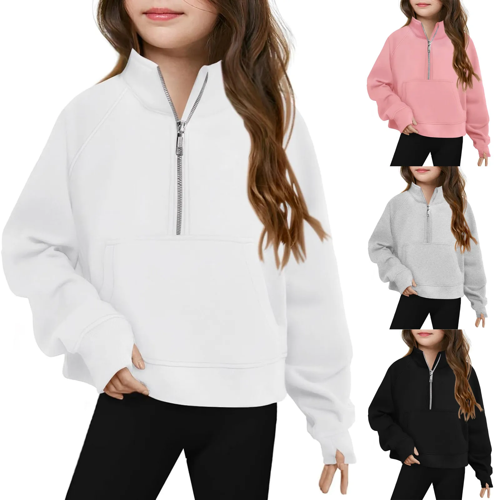 

Kids Zipper Pullover Children Girls Boys Winter Long Sleeve Pocket Hoodie Tops Sweatshirt Clothes Baby Solid Color Fleece Jacket