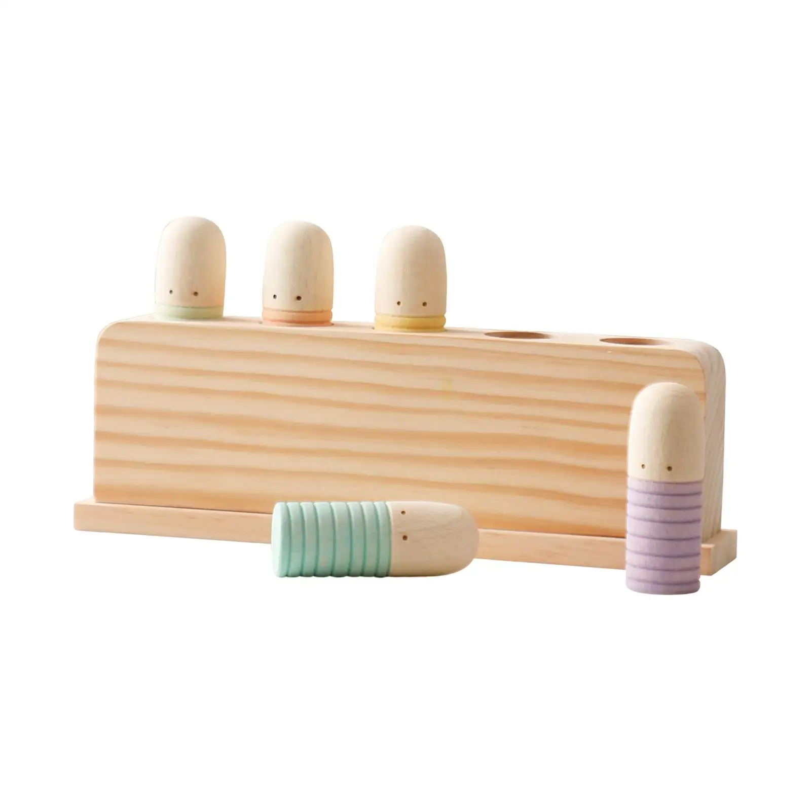 5 Wood People Figures Cylinder Blocks Preschool Learning for Children Kids