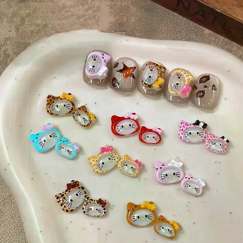 

50Pcs Cute Cartoon Wearing Hat Hello Kitty Nail Charms 3D Resin Decorations DIY Manicure Nail Crafts Decoration Accessories