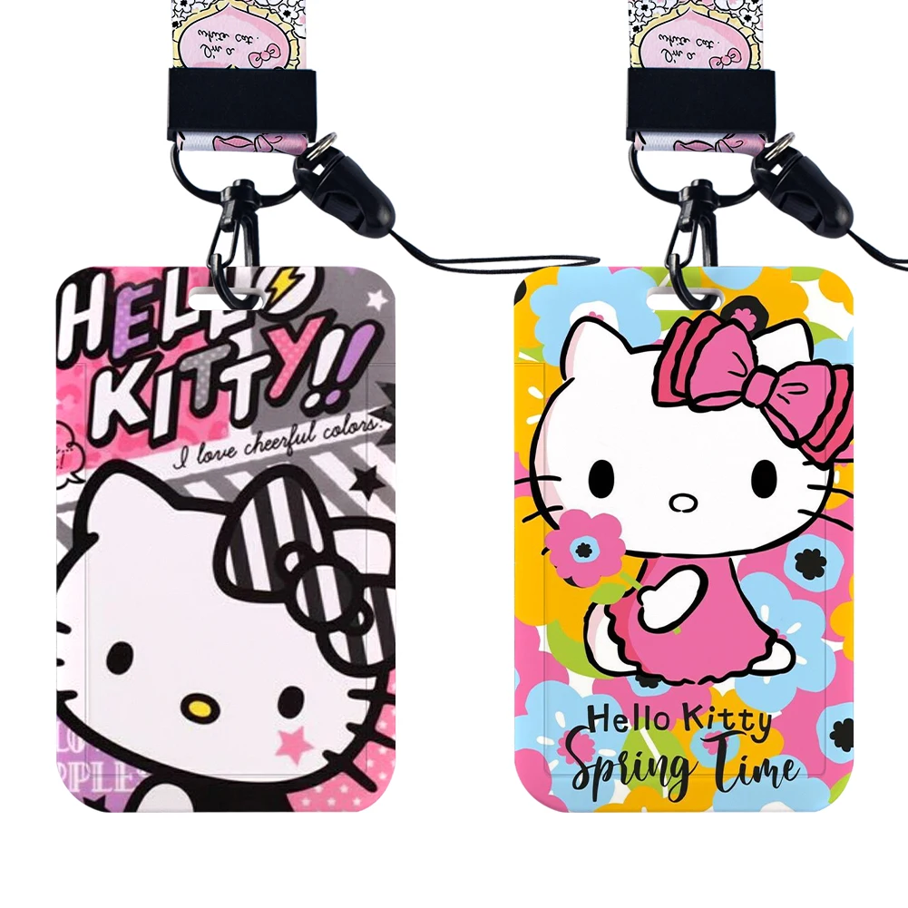 W Sanrio เคส sampul kartu ลาย Hello Kitty, ป้ายคอสเพลย์ Kuromi เมโลดี้ที่ใส่ที่ใส่บัตรสายคล้องคอ