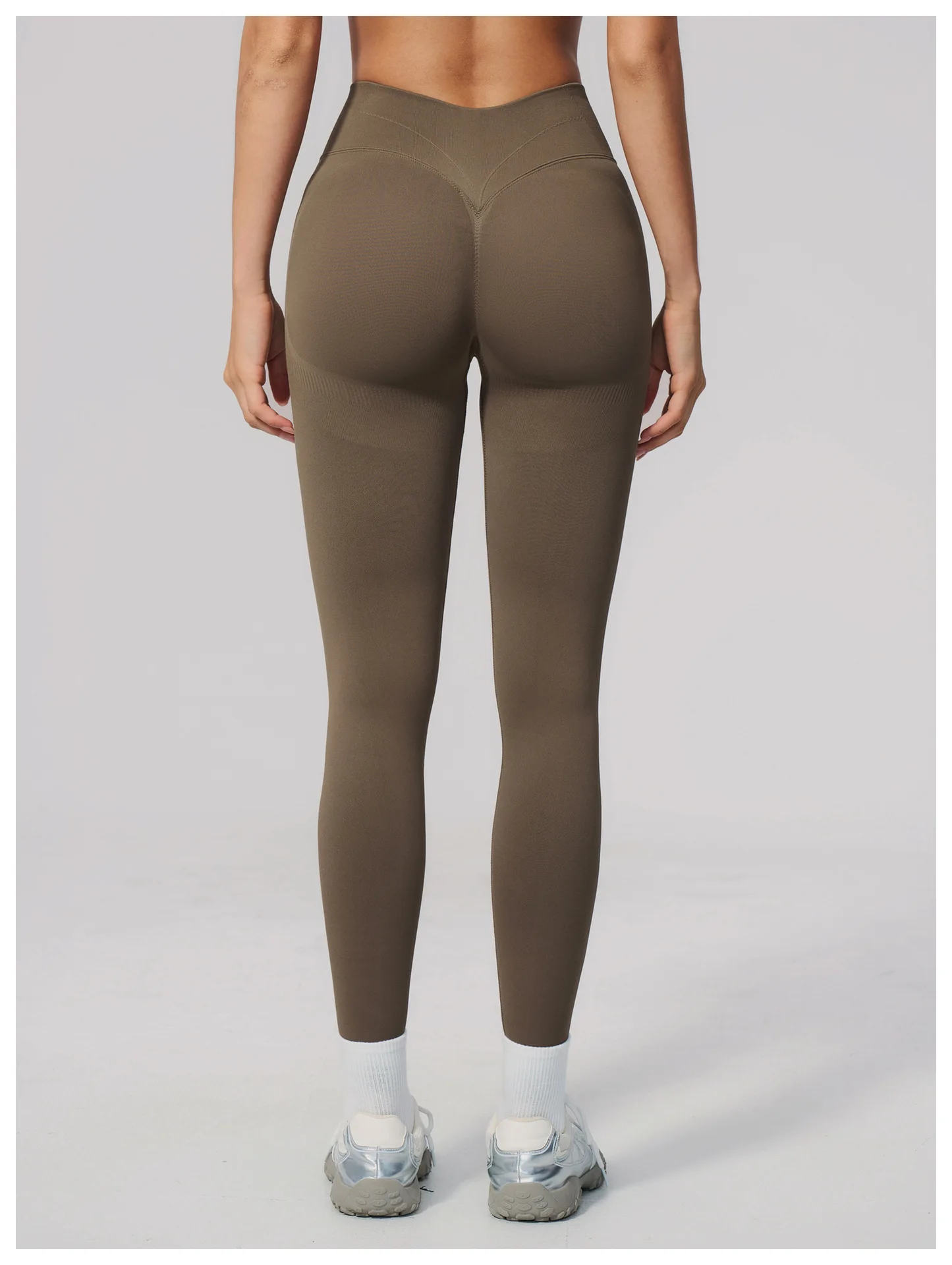 Women's High Waist Seamless Scrunch Butt Leggings with V-Cut Waistband Booty Sculpting Contour Seams Tummy Control Compression Y