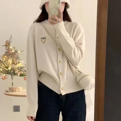 Women's new autumn and winter fashion embroidered cashmere sweater long-sleeved women's casual cashmere cardigan O-neck top card