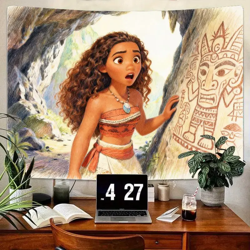 

1 шт. гобелен Disney Moana Adventure, настенное искусство полинезийской принцессы. Откройте для себя резьбы из полиэстера, домашний декор, подарок для фанатов Моаны