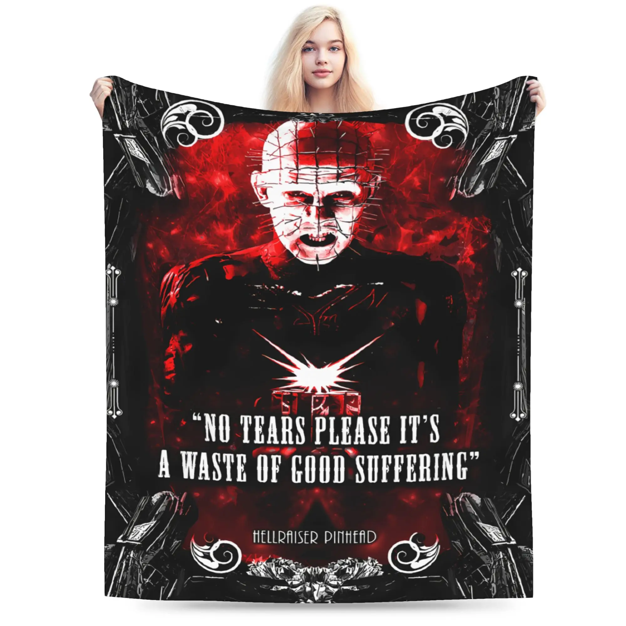 Hellraiser Pinhead Lament Flannel Blanket Winter  Soft Throw Blanket for Child Living Room Pattern Bedspread Sofa Bed Cover
