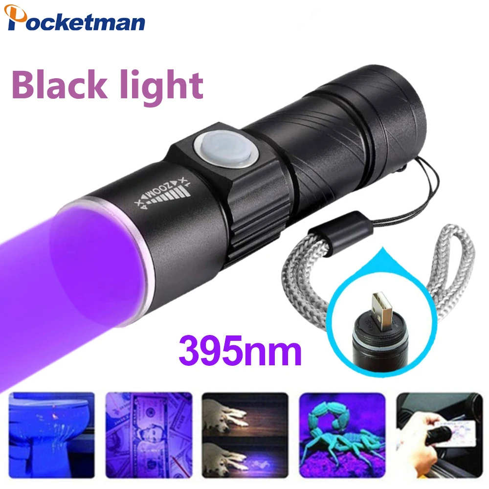 UV Flashlight 395nm Black Light Flashlight Ultraviolet Torch Waterproof UV Light Detector for Pet Stains Bug Nail Glue