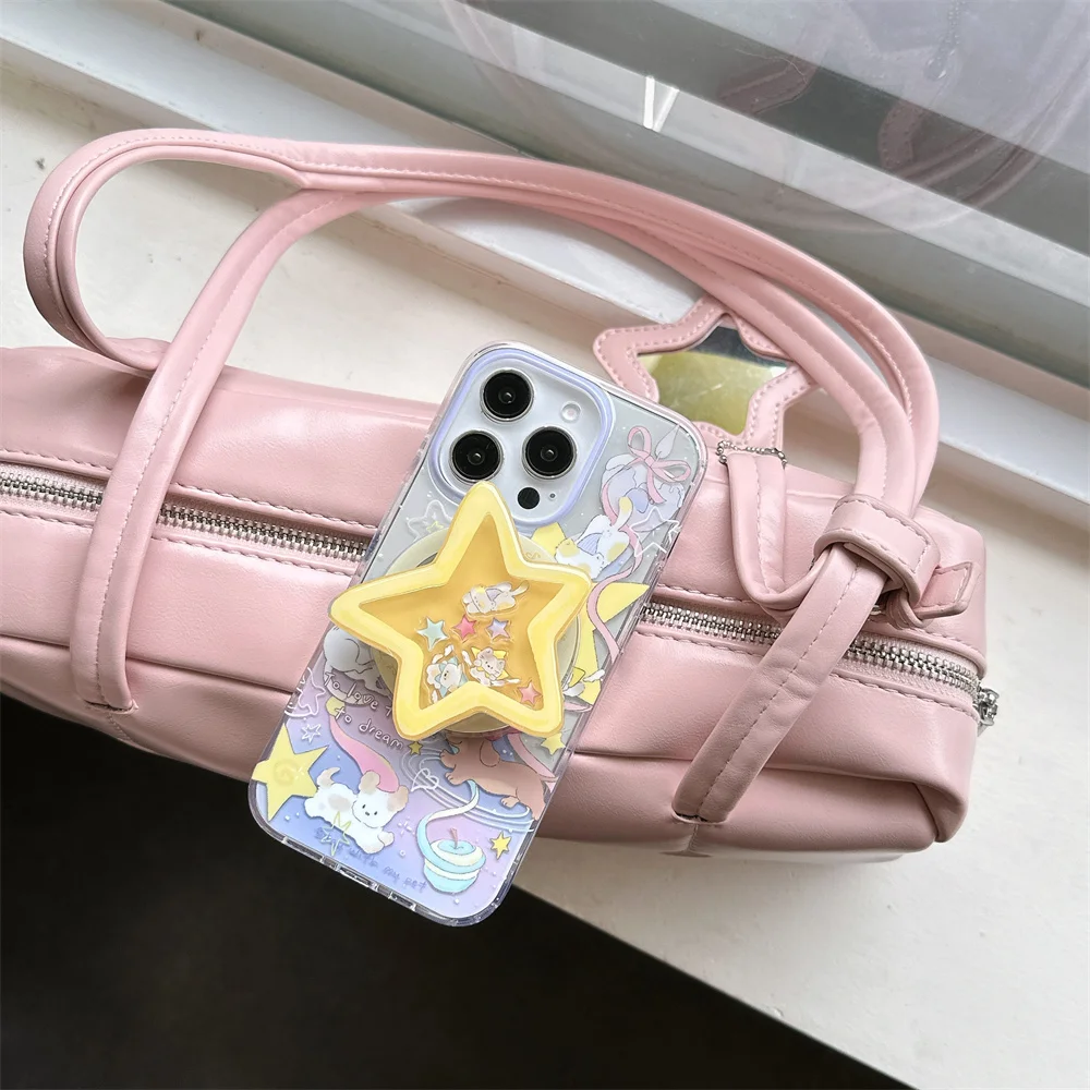 

Korean kawaii bow kitten with Magsafe Holder phone case for iPhone 13 14 15 16 promax 16 15 Pro Fundas Star magnetic stand cover