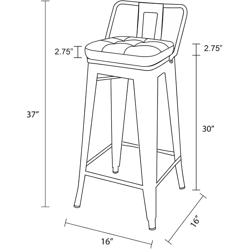 Kursi bangku logam punggung rendah tinggi Bar 30 inci dengan kursi kulit imitasi hitam, Set 4, putih