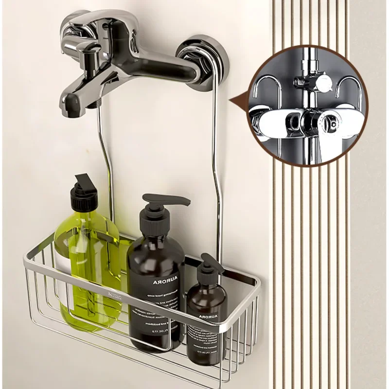 

Shower Faucet Hanging Basket 304 Stainless Steel Organizer No-Drill Hanging Rack Stable Strong Load-Bearing Bathroom Shelf