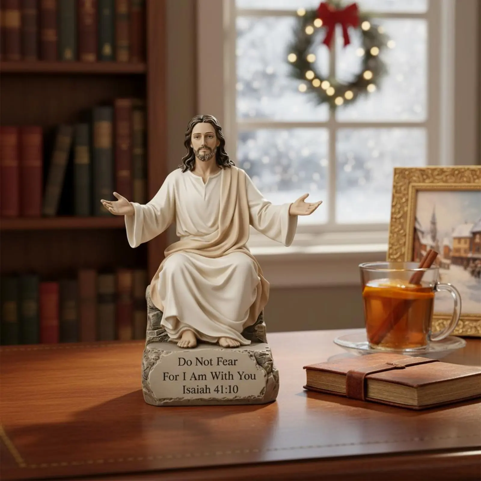 Seated Jesus Statue European Design Messiah Figurine Home Decoration Gift of Belief for Christians, Shelf, Prayer Corner view 6