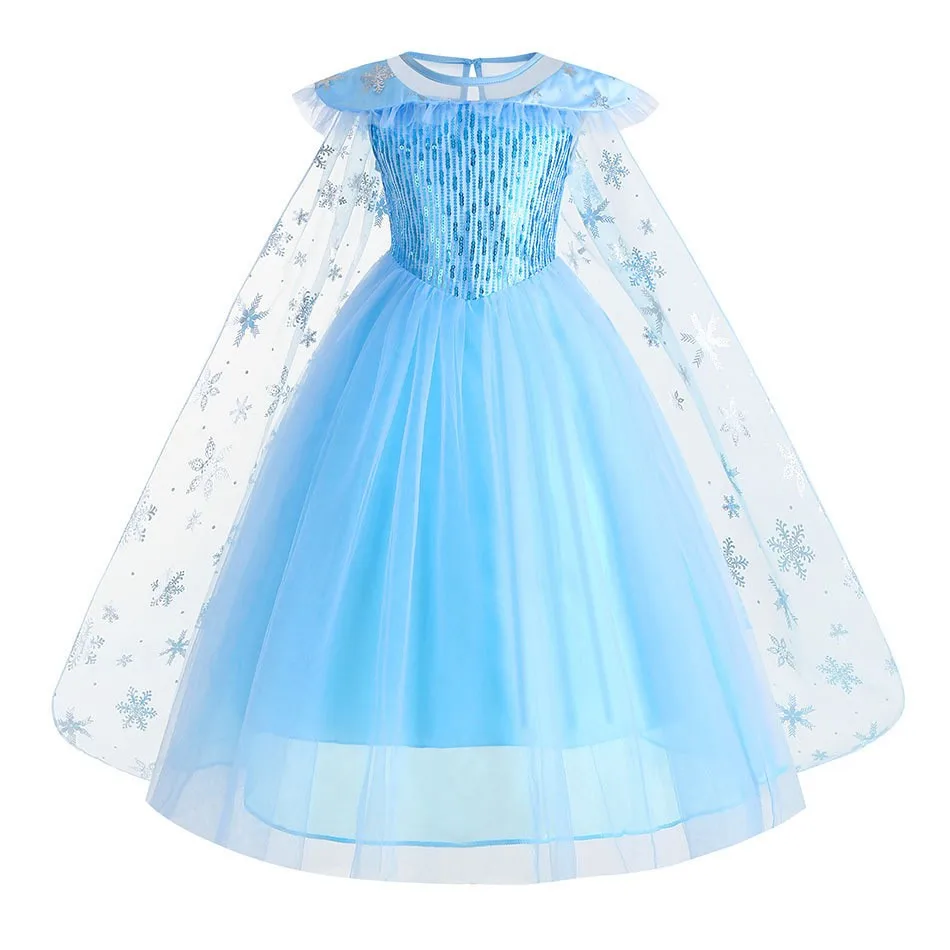 فستان أميرات ديزني فروزن سنو كوين إلسا مزين بالترتر لحفلات الكرنفال فستان أزرق لملابس مهرجان البنات بدلة تنكرية