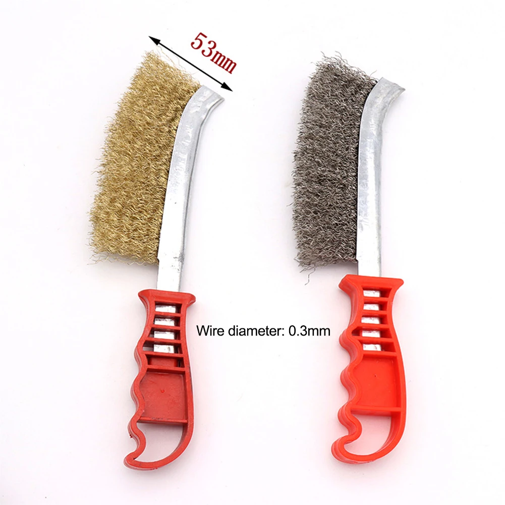 Wire Brush Set 2pcs with Plastic Handle for Rust Removal Car Grill Paint and Welding Slag Cleaning Copper Plated Stainless Steel