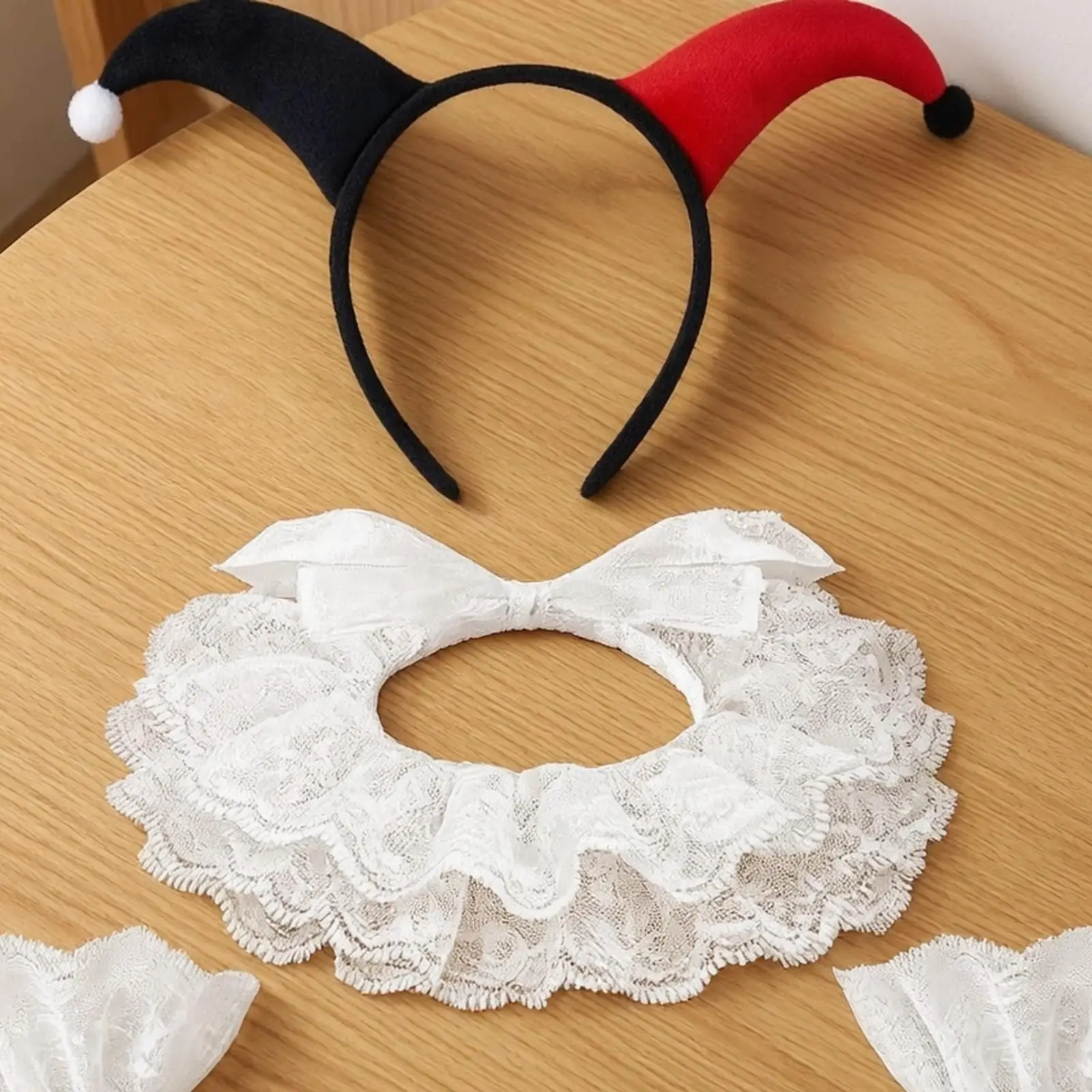 Lace Fabric Clown Collar Accessory Set for Adult Masquerade Halloween Party Theatrical Performance Costume