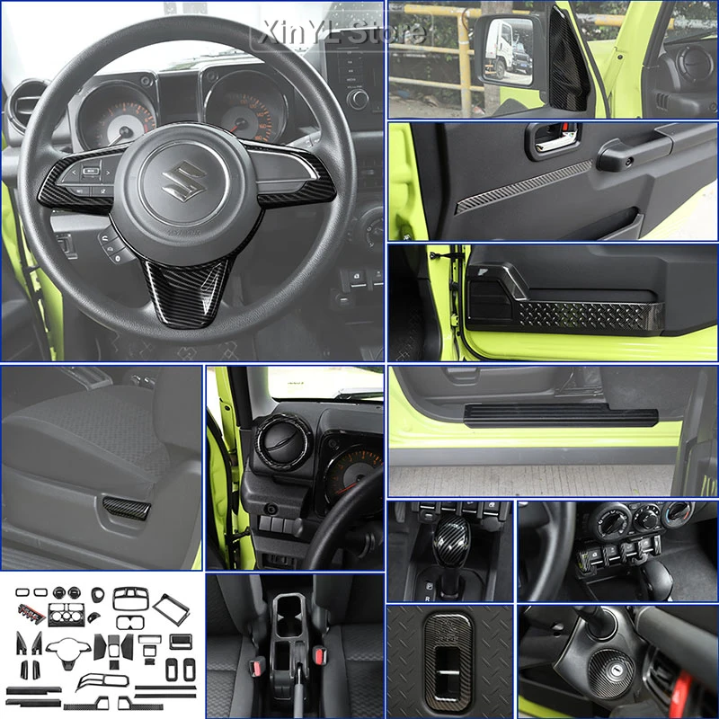 Car 38pcs Center Console Control Gear Shift knob Cover Trim Kit For Suzuki Jimny 2019 Up Carbon fiber style Car Accessories - view 2