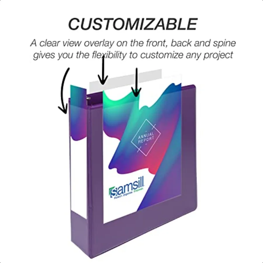 내구성 있는 2인치 3링 바인더 미국산 D링 바인더 FSC 100% 재활용 칩보드 퍼플