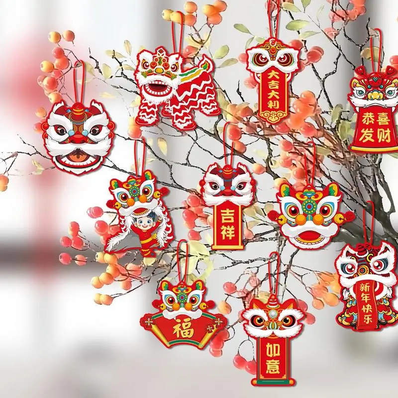 Decoraciones de Año Nuevo Chino, 10 piezas, adorno colgante de danza del león, Año Nuevo Lunar, Festival de Primavera, decoración de pared y puerta, 2024