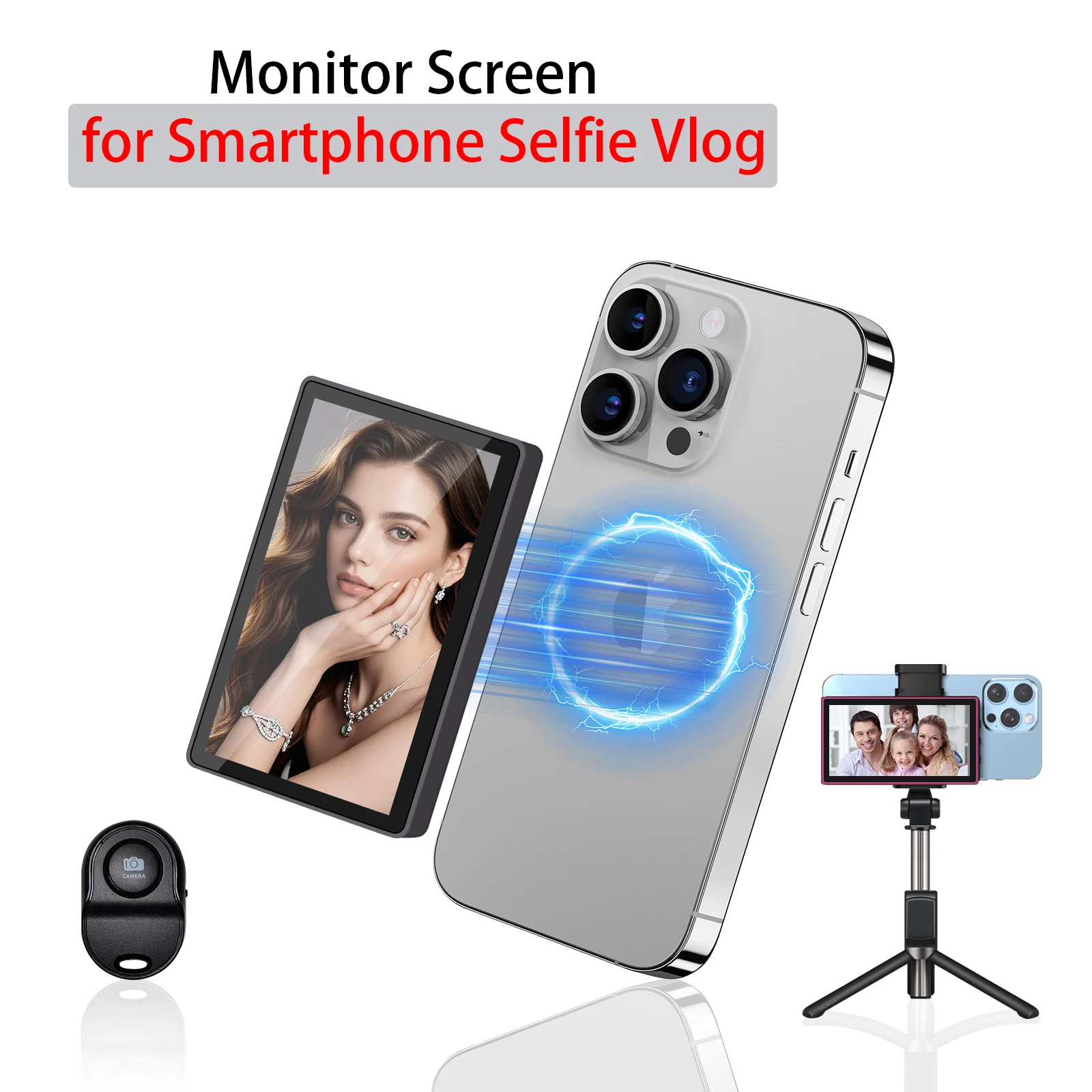 

AHXJKA U200 Magnetic Phone Vlog Selfie Screen Monitor for Phone Rear Camera Selfie Vlog Live Monitor for iPhone Android Phones