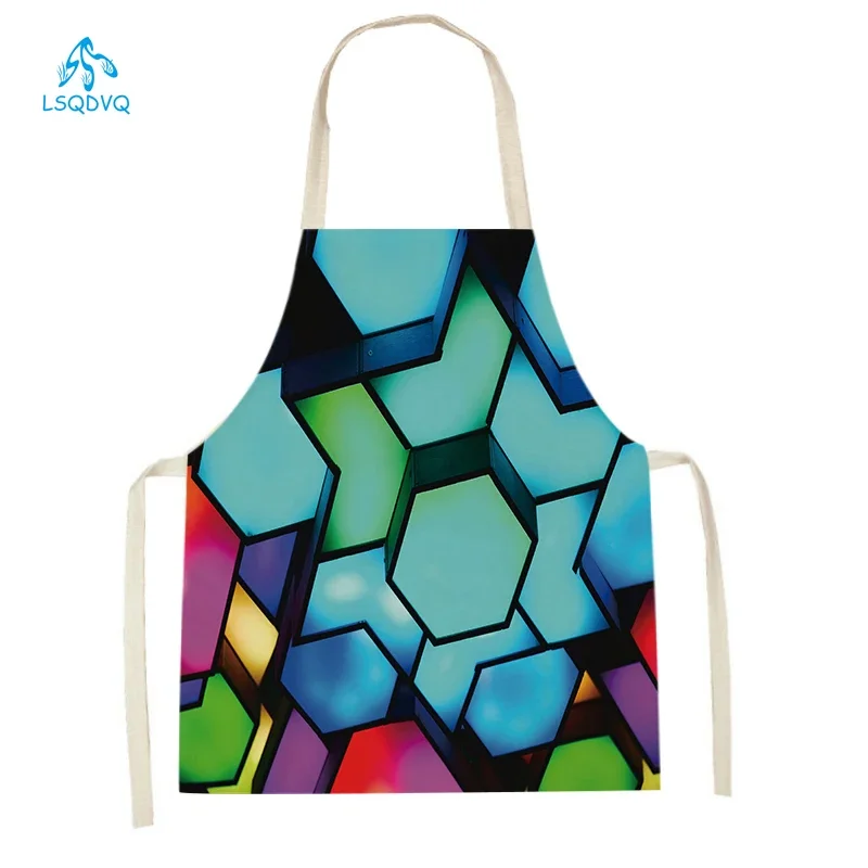Adult Kids Sleeveless Kitchen Aprons Abstract Geometry Printed Sleeveless Pinafore Baking Cooking Accessories Cleaning Aprons