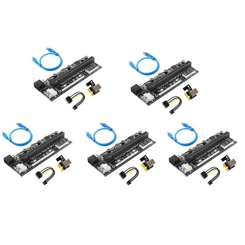 

PCIE Riser 15X Plus PCI-E 16X Riser VER15X Riser Card 6Pin Power 14LED Lights Temperature Display For Miner Mining