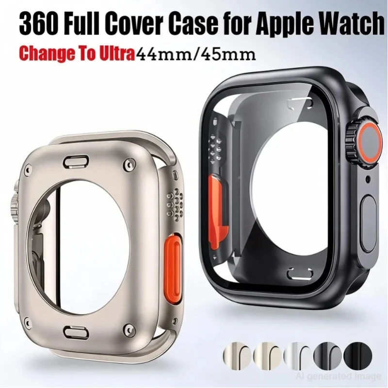 Displayschutzfolie für Apple Watch 44mm 45mm 40mm 41mm Harte PC-Vorder- und Rückseite Schutzhülle für iwatch 9 8 7 6 5 4 Umbau zu Ultra